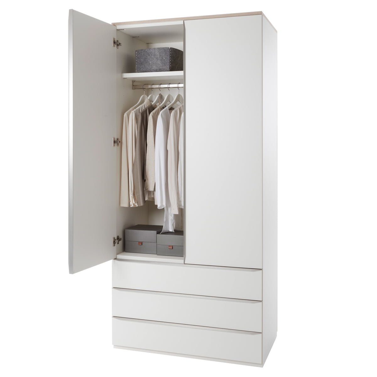 Müller Möbelwerkstätten - Modular11 Kleiderschrank mit Außenschubladen,  weiß (Birkenschichtholzkante)