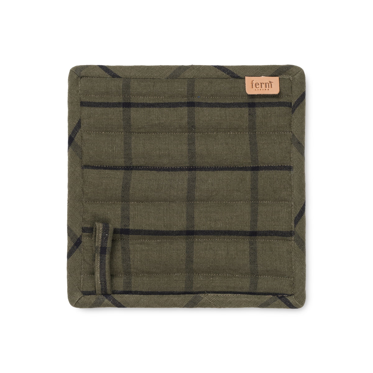 Ferm Living – Hale Topflappen, grün / schwarz (2er-Set)