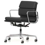 Vitra - EA 217 Soft Pad Bürostuhl Chrom mit Armlehnen, drehbar, Leder Premium F asphalt (Hartbodenrollen)