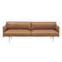 Muuto - Outline Sofa 3-Sitzer, cognac Refine Leder / Aluminium poliert 