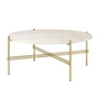 Gubi - Travertine Couchtisch, Ø 80 cm, Messing / weiß