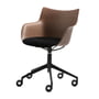 Kartell - Q/Wood Stuhl mit Rollen und Sitzpolster, schwarz / Buche dunkel