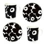 Marimekko - Oiva Unikko Becher mit Henkel & Teller, weiß / schwarz (4er-Set)