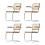Thonet - S 64 V Armlehnstuhl, Chrom / Nussbaum / Rohrgeflecht mit Kunststoffstützgewebe (Pure Materials) (4er-Set)