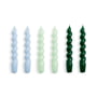 Hay - Spiral Stabkerzen, H 19 cm, light blue / mint / green (6er-Set)