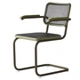 Thonet - S 64 V Armlehnstuhl, salbeigrün / Eiche gebeizt / Rohrgeflecht mit Kunststoffstützgewebe dark melange