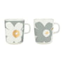 Marimekko - Unikko Becher mit Henkel, 250 ml, weiß / hellgrau / gold (2er-Set) (60th Anniversary Collection)