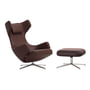 Vitra - Grand Repos Sessel und Ottoman, kastanie, Leder 69, Aluminium poliert (Filzgleiter)