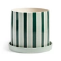 &klevering - Clash Blumentopf mit Untersetzer, stripe, Ø 23,5 x 21 cm, grün / weiß