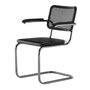 Thonet - JS. THONET by Jil Sander S 64 V Serious Armlehnstuhl, Glossy Titan / Buche high-gloss graphite black / Rohrgeflecht mit Kunststoffstützgewebe