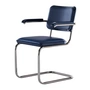 Thonet - JS. THONET a personal Interpretation by Jil Sander S 64 V Serious Armlehnstuhl, Glossy Titan / Buche high-gloss graphite blue / Leder graphite blue