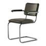 Thonet - JS. THONET by Jil Sander S 64 V Serious Armlehnstuhl, Glossy Titan / Buche high-gloss graphite green / Leder graphite green 