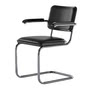 Thonet - JS. THONET by Jil Sander S 64 V Serious Armlehnstuhl, Glossy Titan / Buche high-gloss graphite black / Leder graphite black 