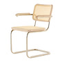 Thonet - JS. THONET by Jil Sander S 64 V Nordic Armlehnstuhl, Nickelsilver / Eiche weiß pigmentiert / Rohrgeflecht mit Kunststoffstützgewebe