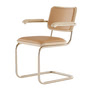 Thonet - JS. THONET by Jil Sander S 64 P Nordic Armlehnstuhl, Nickelsilver / Eiche weiß pigmentiert / Leder light caramel