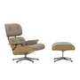 Vitra - Lounge Chair & Ottoman, poliert, Kastanie natur, Leder Premium F, sand (neue Maße)