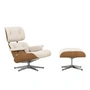 Vitra - Lounge Chair & Ottoman, poliert, Kirsche natur, Leder Premium F, snow (neue Maße)