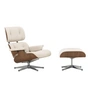 Vitra - Lounge Chair & Ottoman, poliert, Nussbaum natur , Leder Premium F, snow (neue Maße)