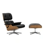 Vitra - Lounge Chair & Ottoman, schwarz / poliert, Kirsche natur, Leder Premium F, nero (neue Maße)