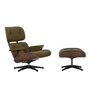 Vitra - Lounge Chair & Ottoman, schwarz / poliert, Nussbaum dunkel, Leder Premium F, khaki (neue Maße)