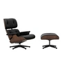 Vitra - Lounge Chair & Ottoman, schwarz / poliert, Nussbaum dunkel, Leder Premium F, nero (neue Maße)