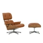 Vitra - Lounge Chair & Ottoman, poliert, Kirsche natur, Leder Premium F, cognac (neue Maße)