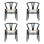 Carl Hansen - CH24 Wishbone Chair, Eiche schwarz / Naturgeflecht (4er-Set)