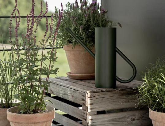 Die Bloom Gießkanne 2 l in pine von Stelton zeichnet sich durch eine besondere Henkelform aus, die mit dem Gießrohr auf poetische Weise harmoniert.