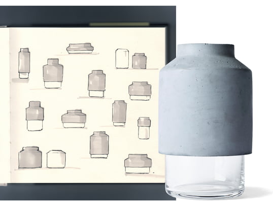 Der Kontrast aus rauem Beton und klarem Glas macht auch optisch klar, dass es sich bei der Willmann Vase von Menu um eine ganz besondere Materialkombination handelt.