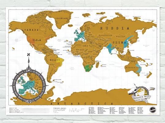 Kratzen Sie einfach die Stellen auf der Welt frei, an denen Sie schon waren. So bekommen Sie einen Überblick über Ihre Travelhistorie und können diese Freunden und Familie veranschaulichen.
