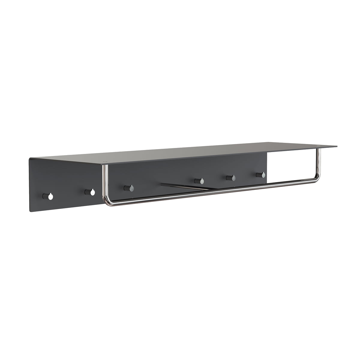 Frost – Unu Wandgarderobe mit Haken und Stange, 1000 mm, schwarz / poliert
