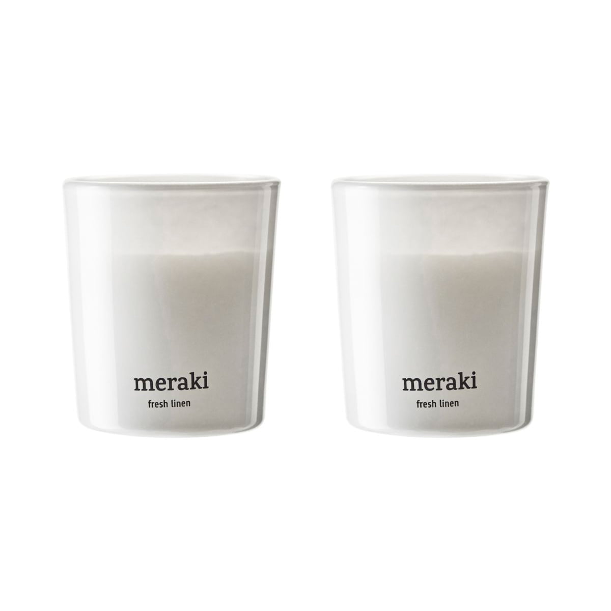 Meraki – Duftkerze, Ø 6 cm, Fresh linen (2er-Set)