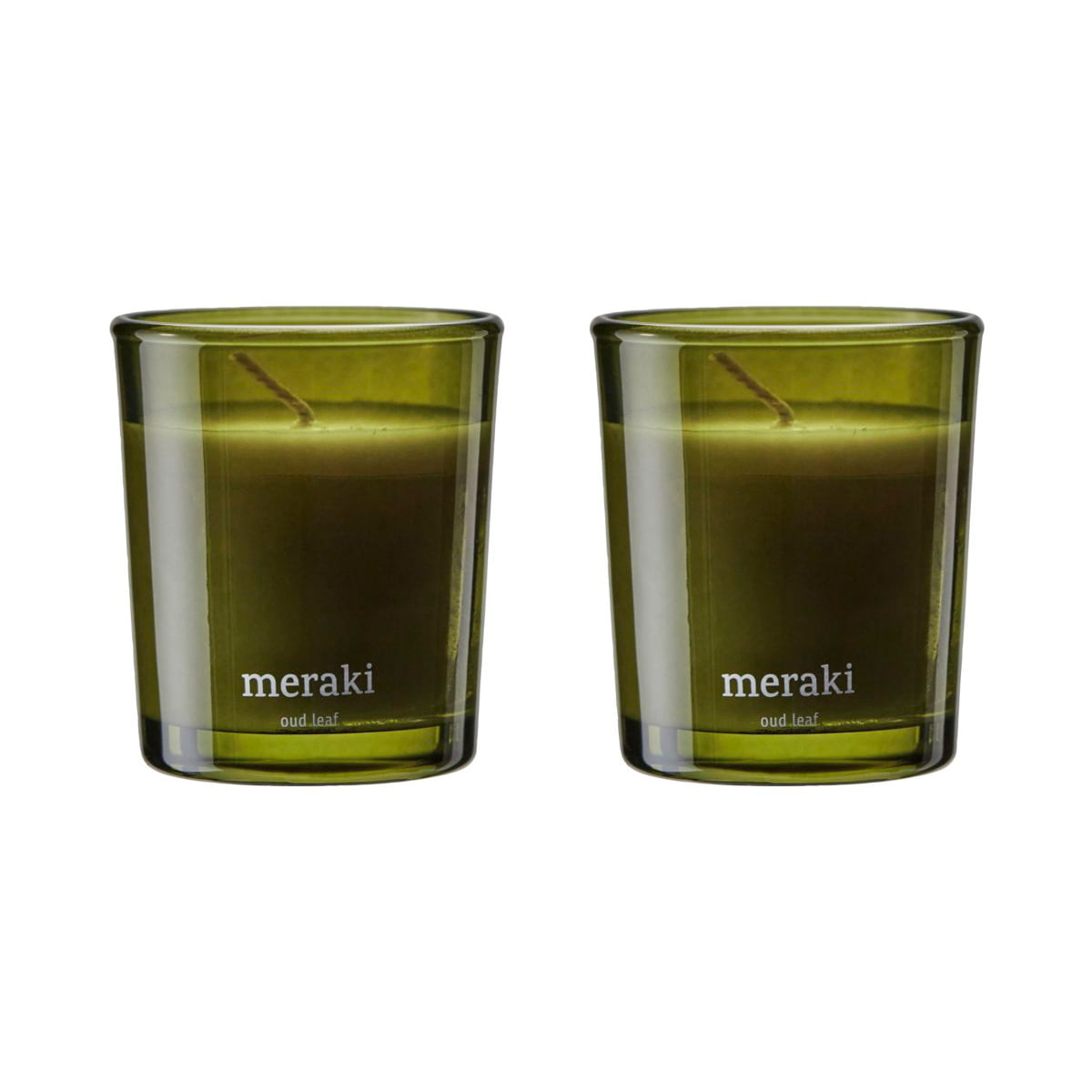 Meraki – Duftkerze, Ø 6 cm, Oud leaf (2er-Set)