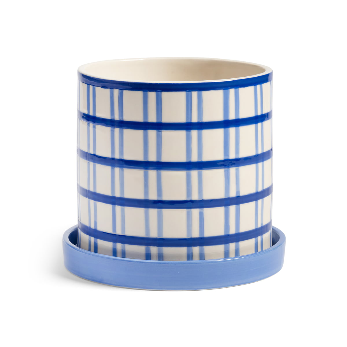 &klevering – Clash Blumentopf mit Untersetzer, grid, Ø 18 x 16,5 cm, blau / weiß