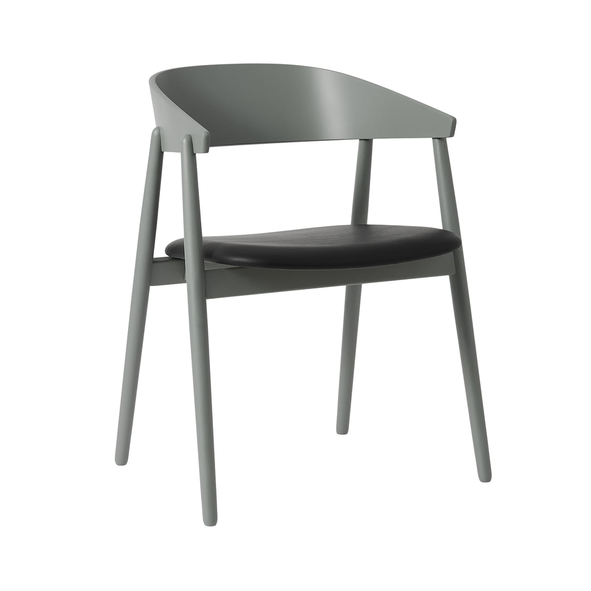 Andersen Furniture – AC2 Stuhl, Buche grau RAL 7042 lackiert / PU-Leder schwarz