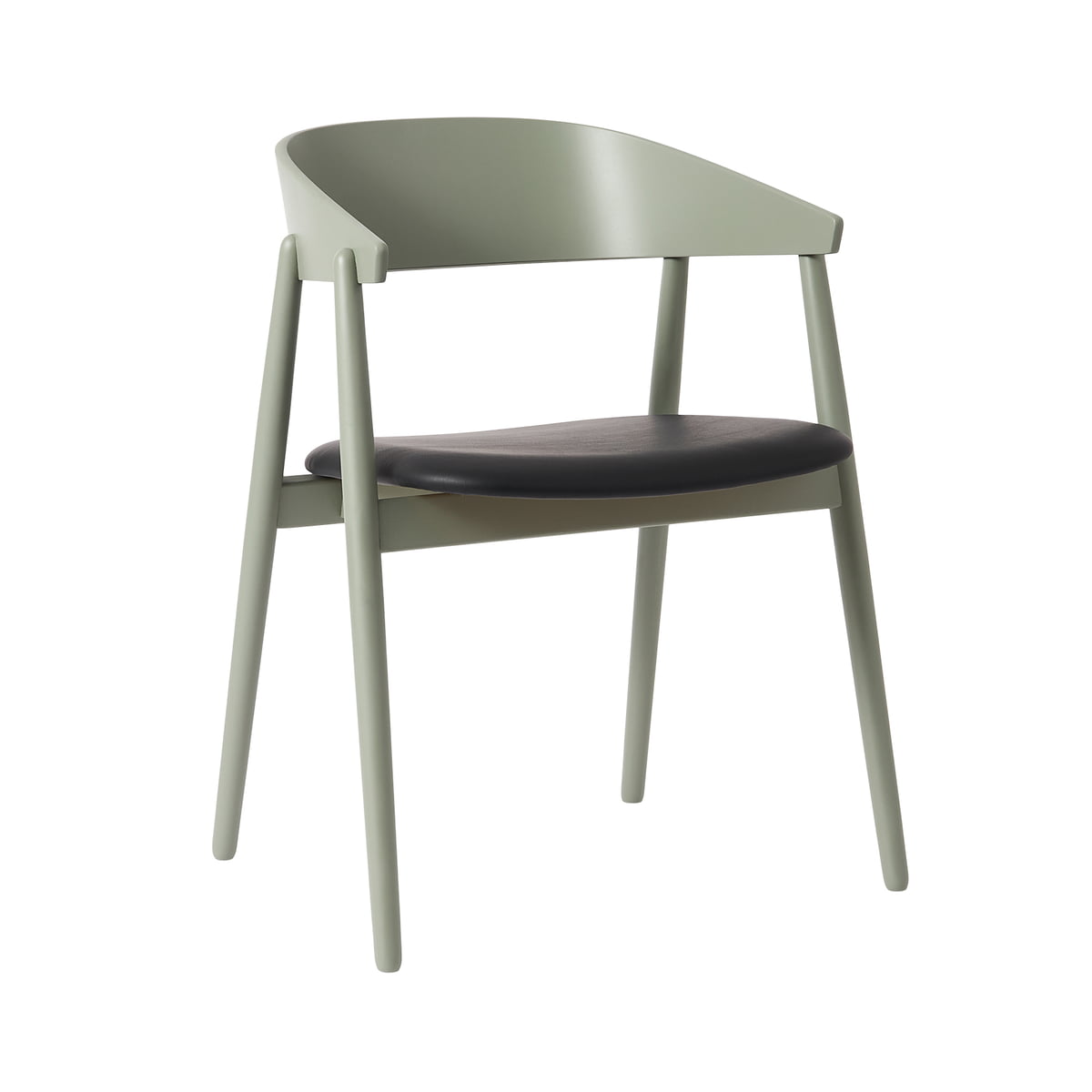 Andersen Furniture – AC2 Stuhl, Buche grün RAL 7033 lackiert / PU-Leder schwarz