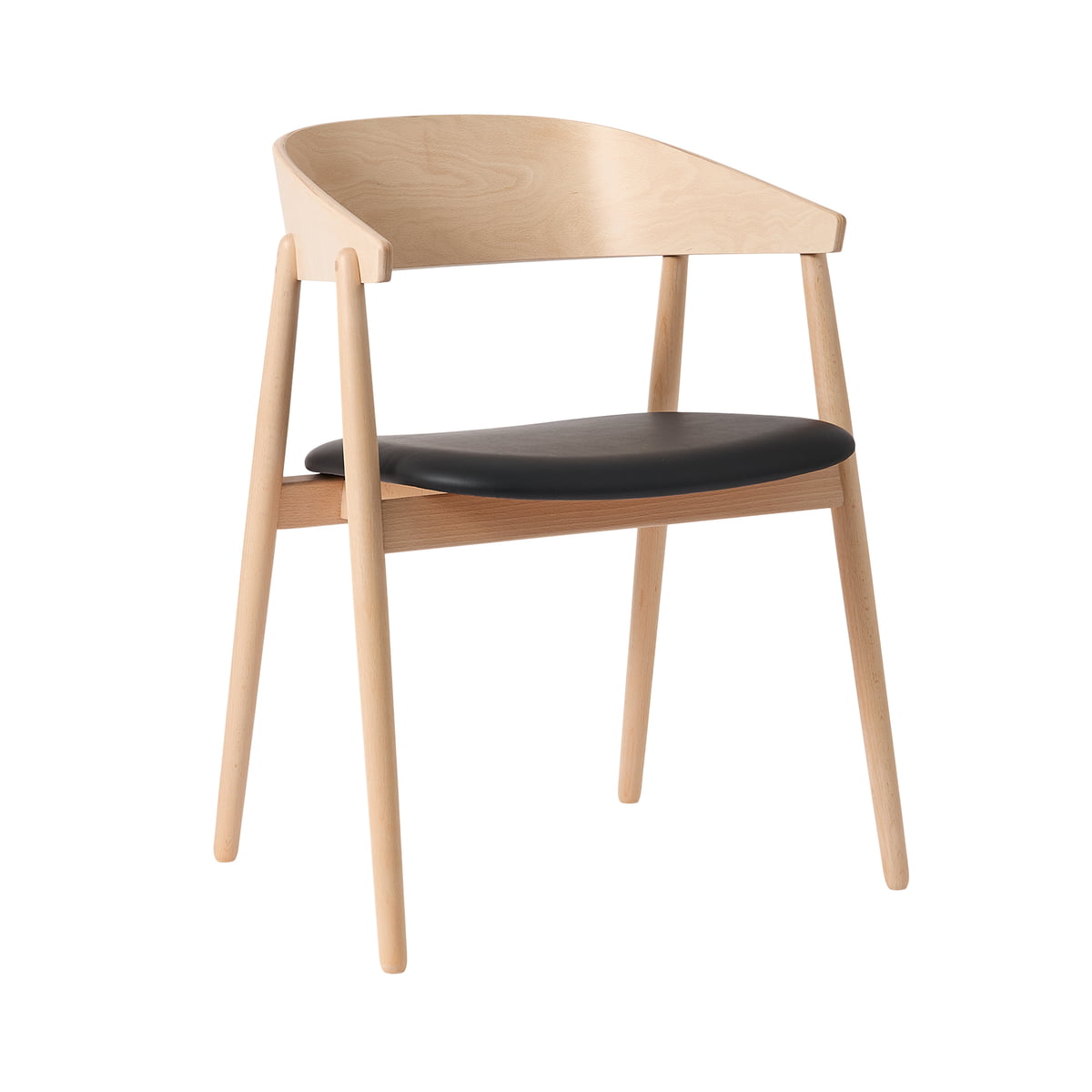 Andersen Furniture – AC2 Stuhl, Buche weiß pigmentiert / PU-Leder schwarz