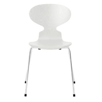 Die Ameise Stuhl (4 Beine / 46,5 cm) von Fritz Hansen in Esche weiß gefärbt / verchromt