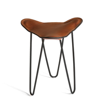 Ox Denmarq - Trifolium Stool, Stahl pulverbeschichtet, schwarz/ Leder cognac