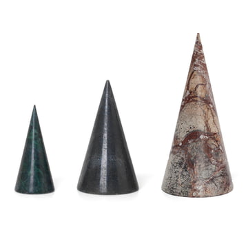 ferm Living - Marmor Deko-Bäume (3er-Set), grün / schwarz / braun