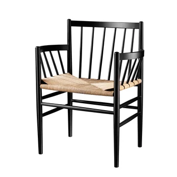  J81 Armlehnenstuhl, Buche schwarz lackiert / Naturgeflecht von FDB Møbler 