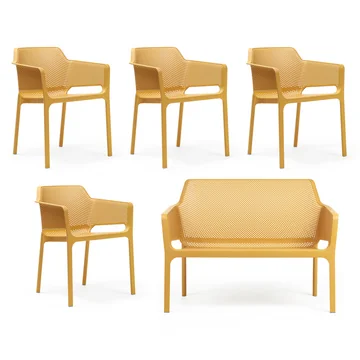 Nardi - Net Bank + 4x Net Armlehnstuhl, senape