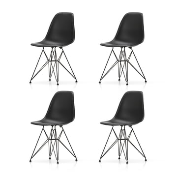 Vitra - Eames Plastic Side Chair DSR, basic dark / tiefschwarz (Filzgleiter basic dark) (4er Set)