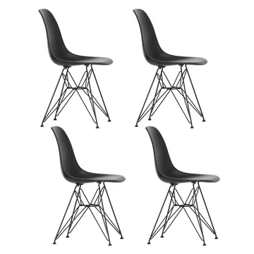 Vitra - Eames Plastic Side Chair DSR, basic dark / tiefschwarz (Filzgleiter basic dark) (4er Set)