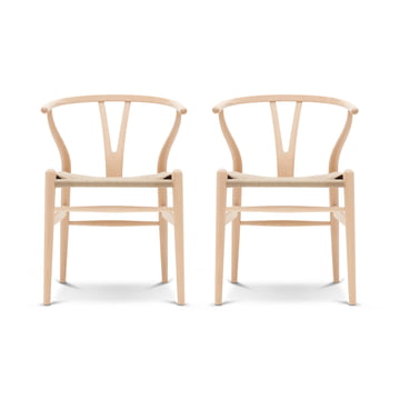 Carl Hansen - CH24 Wishbone Chair, Buche geseift / Naturgeflecht (2er Set)