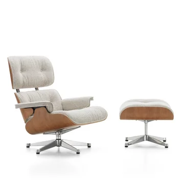 Vitra - Lounge Chair & Ottoman, poliert, Kirschbaum, Nubia, crème / sand