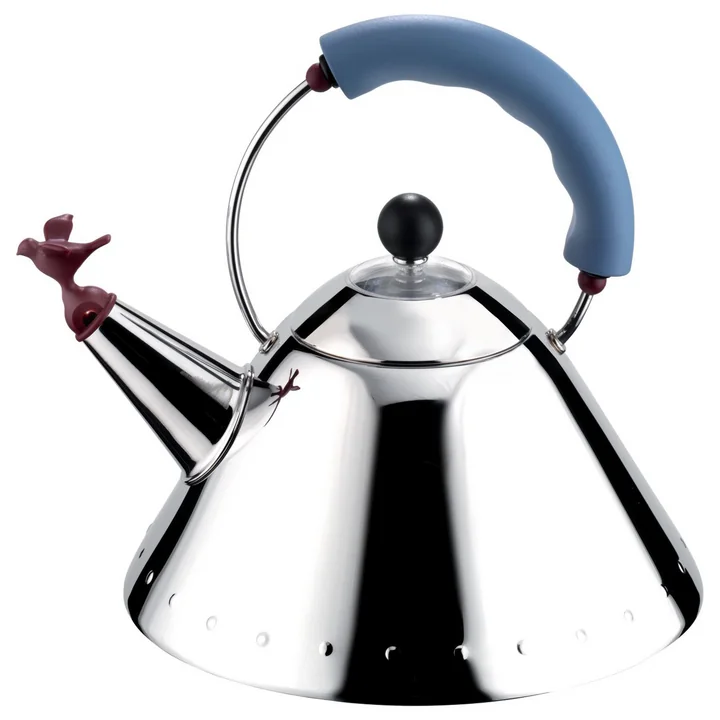 Wasserkessel 9093 "Bird Kettle" von Alessi in poliert / Hellblau
