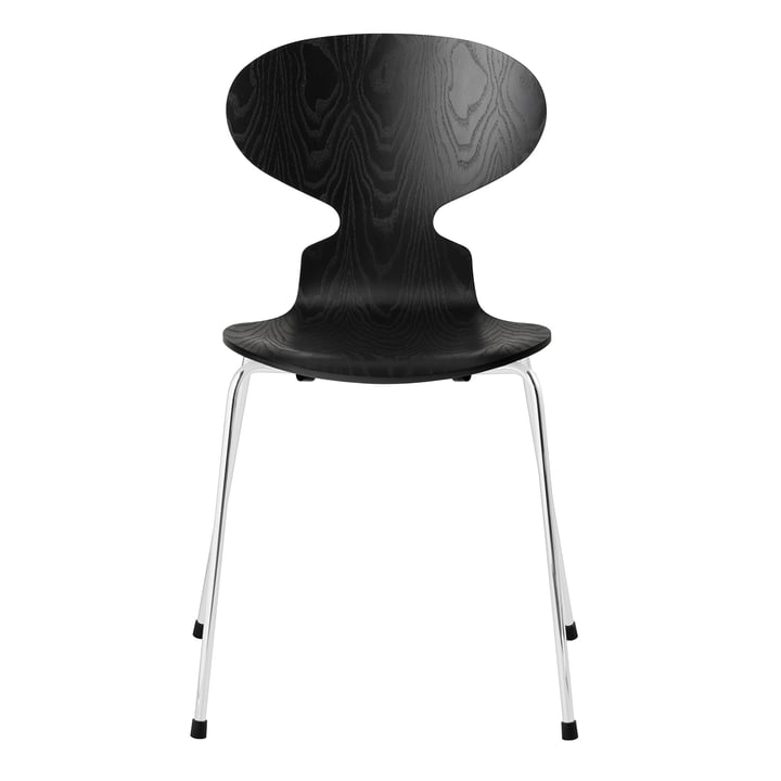 Die Ameise Stuhl (4 Beine / 46,5 cm) von Fritz Hansen in Esche schwarz gefärbt / verchromt