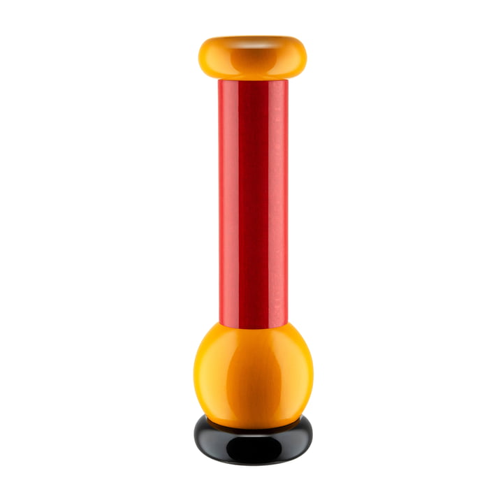 Twergi Pfeffermühle MP0210 von Alessi in der Farbkombination schwarz / gelb / rot