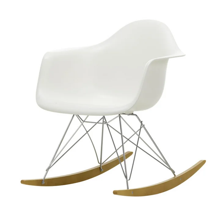 Eames Plastic Armchair RAR RE, Ahorn gelblich / Chrom / weiss